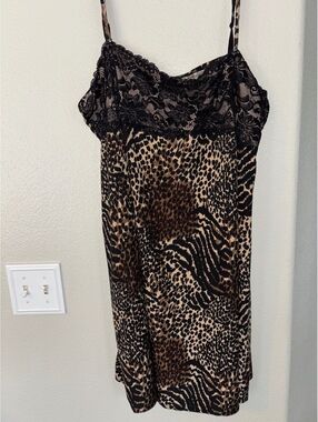 Leopard Print Chemise Sleepwear Dress 2X 18W 20W Plus Size Lace trim